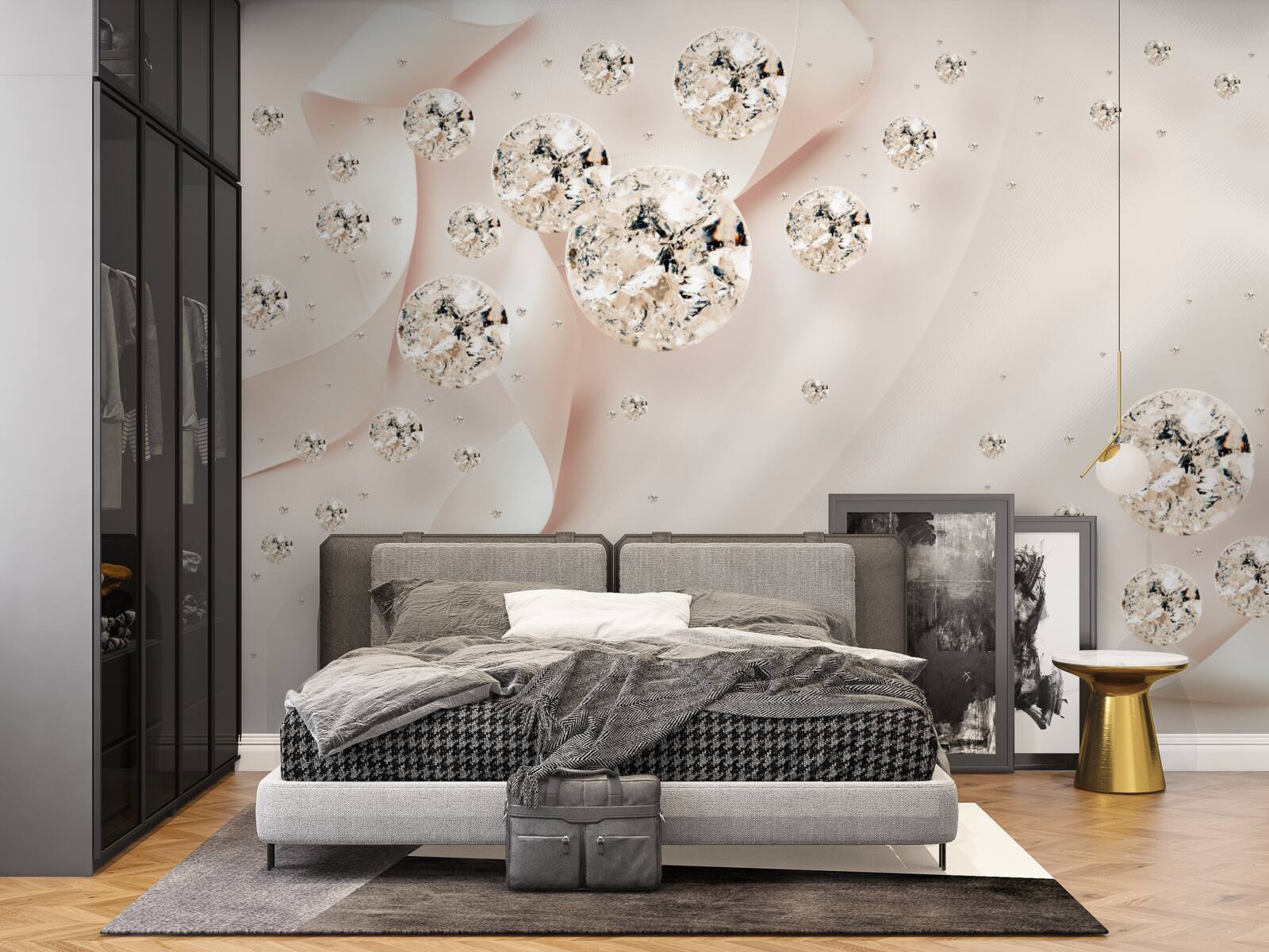 Fototapeta biele diamanty potešia na jemnom ružovom pozadí