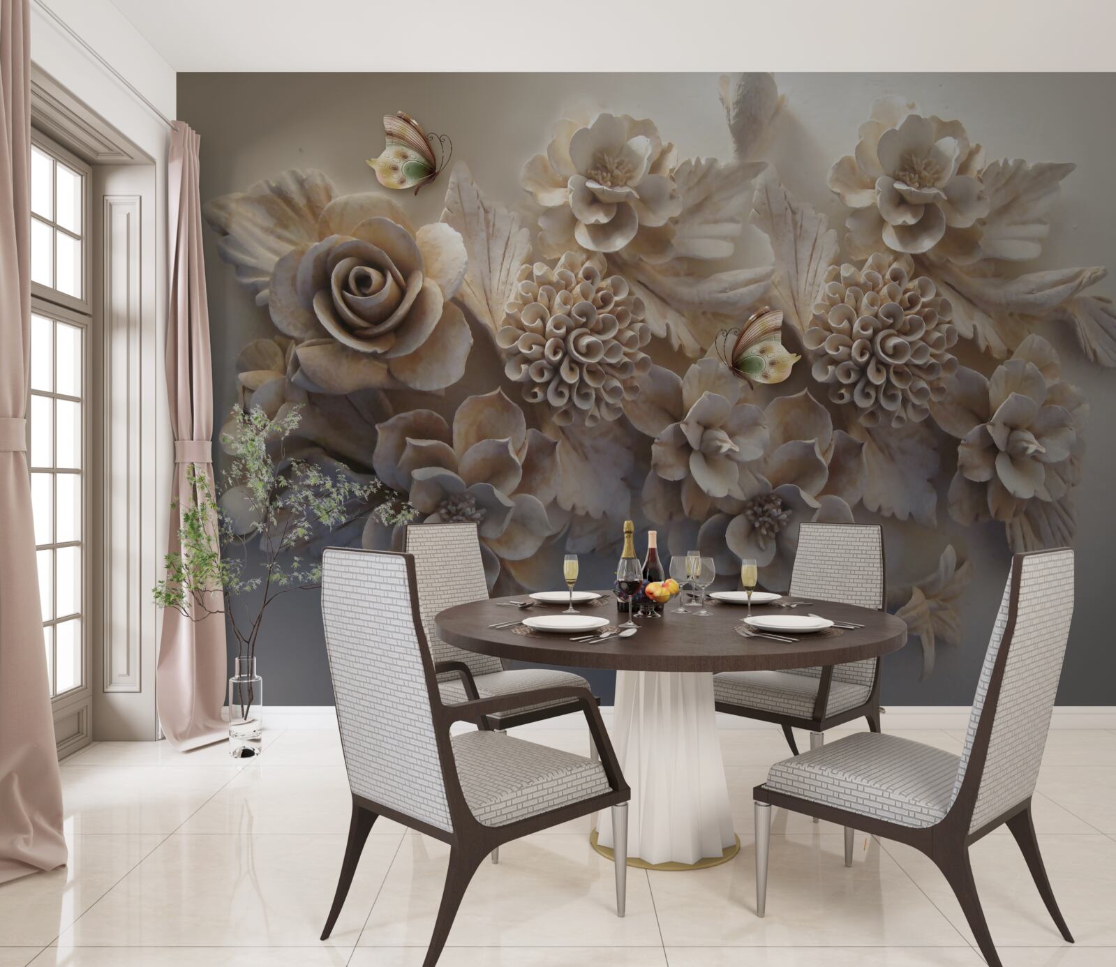 Fototapeta súbor veľkých kvetov v krémových tónoch