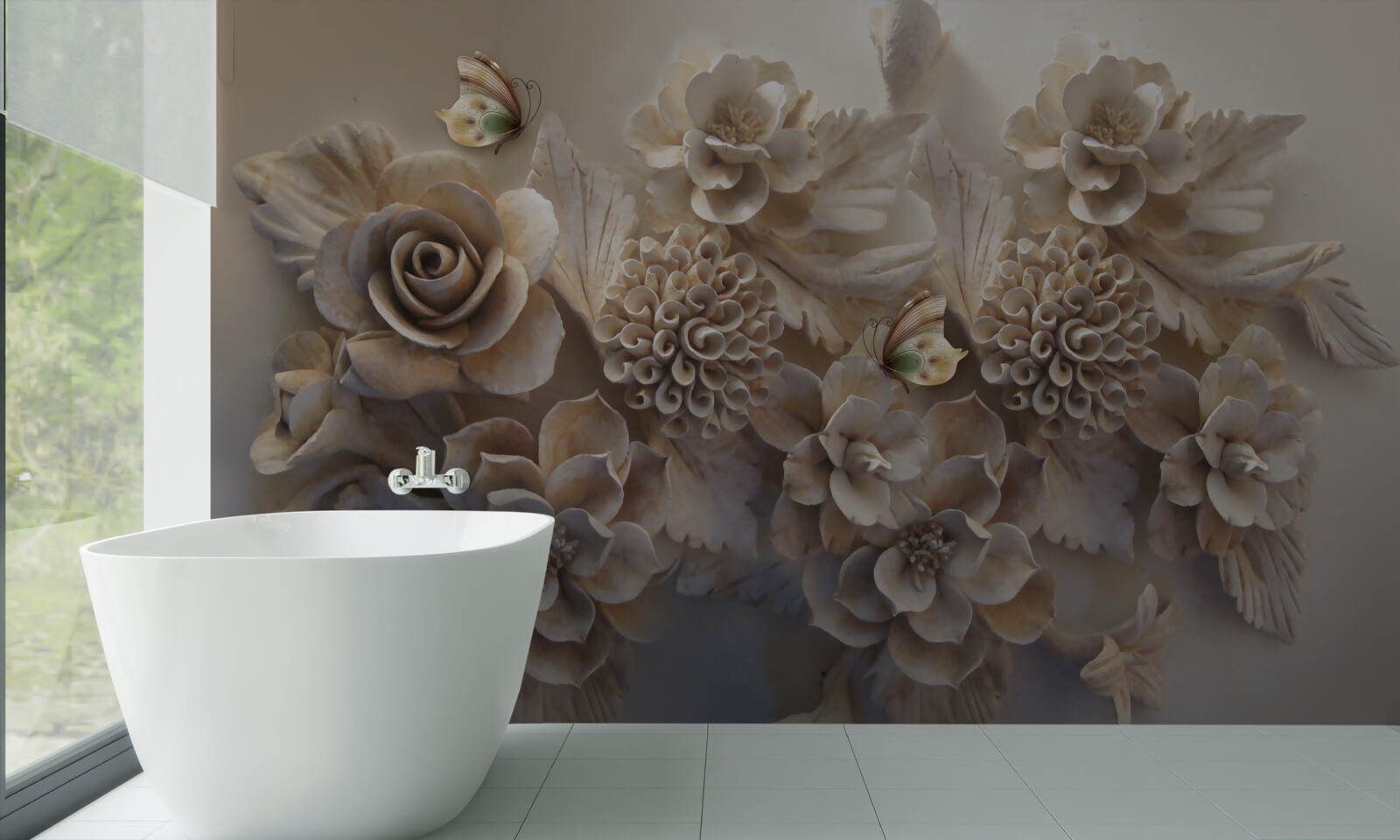 Fototapeta súbor veľkých kvetov v krémových tónoch