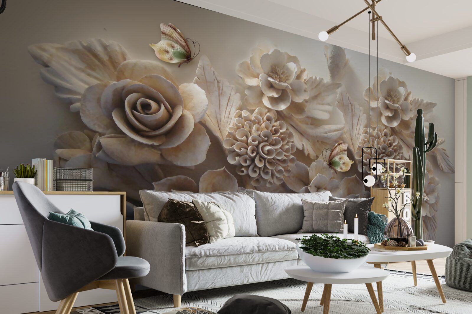 Fototapeta súbor veľkých kvetov v krémových tónoch