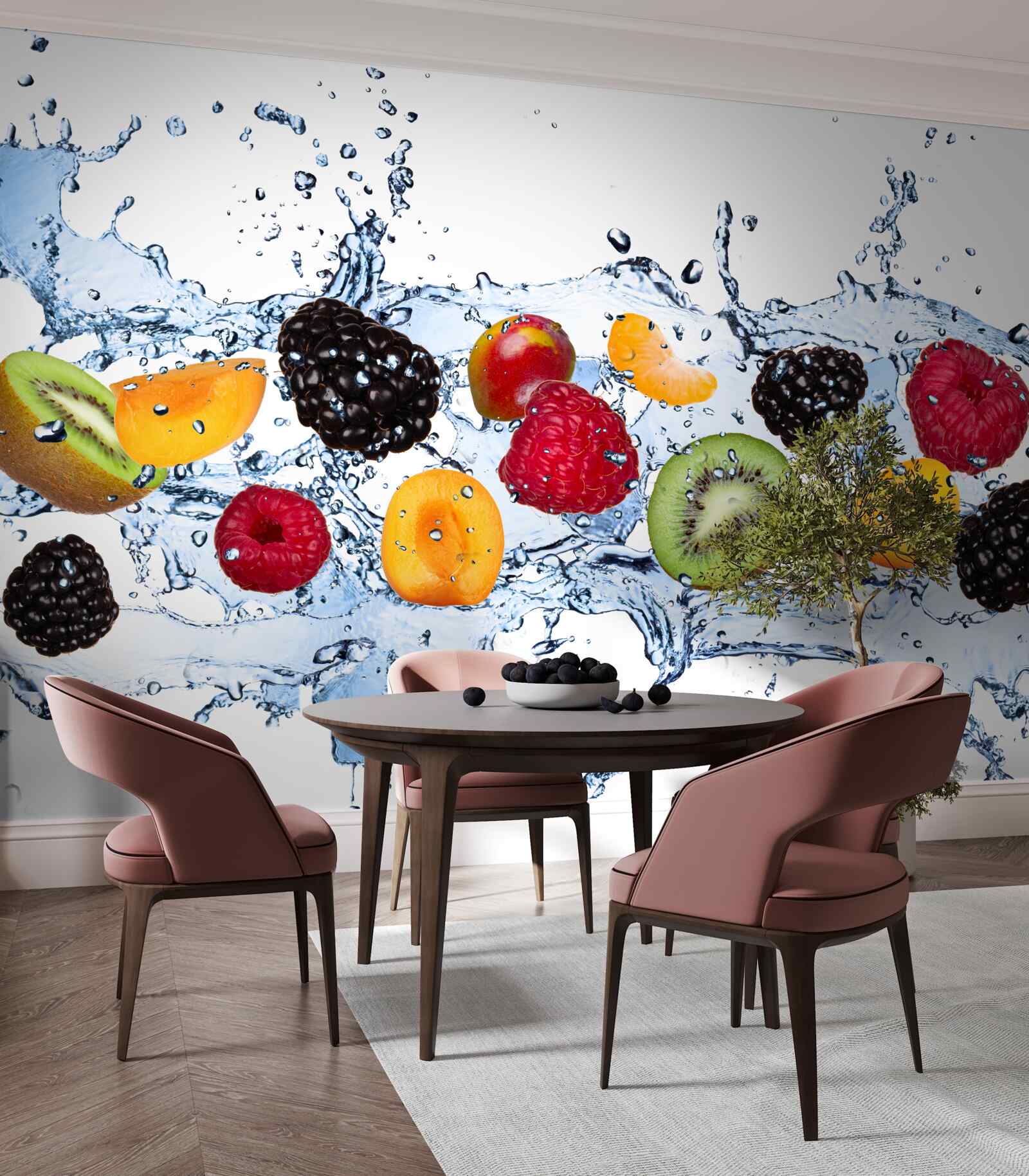 Fototapeta ovocie nakrájané na kúsky a plávajúce vo vode boli nasýtené vlhkosťou