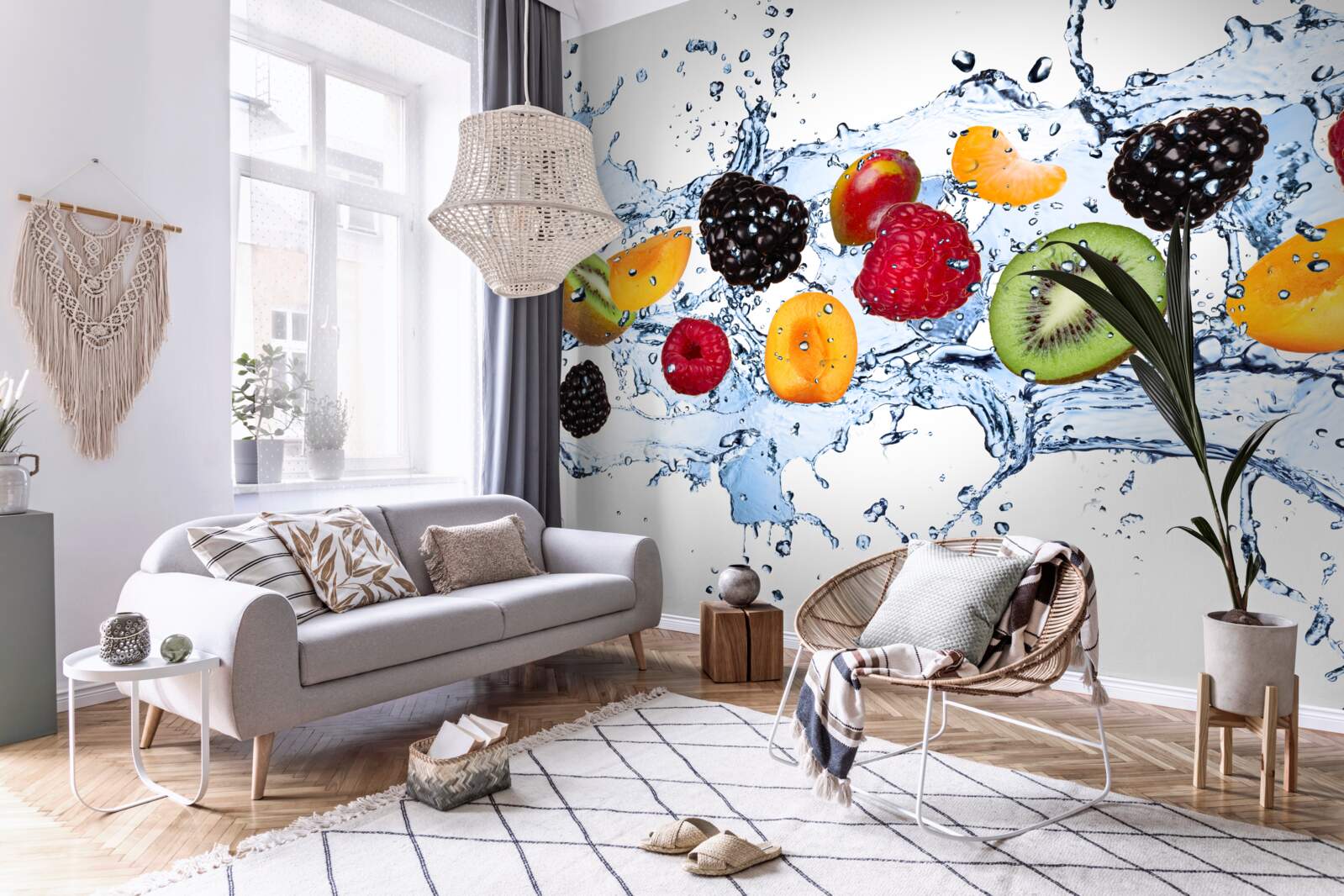 Fototapeta ovocie nakrájané na kúsky a plávajúce vo vode boli nasýtené vlhkosťou