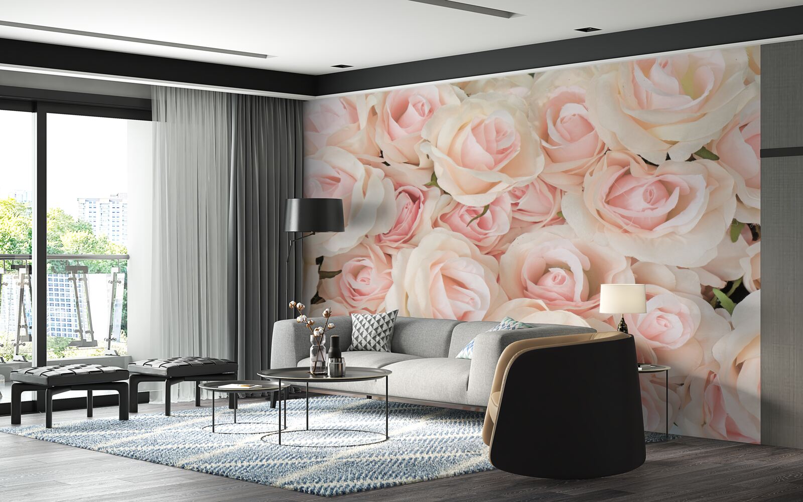 Fototapeta veľa jemných ružových ruží