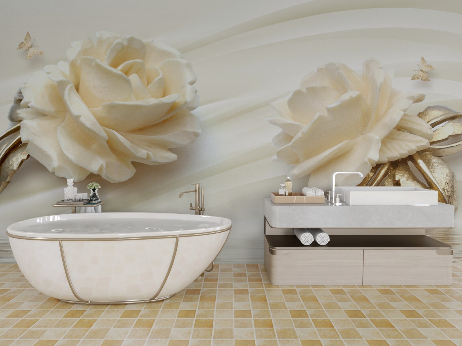 Fototapeta dva veľké béžové kvety ruže