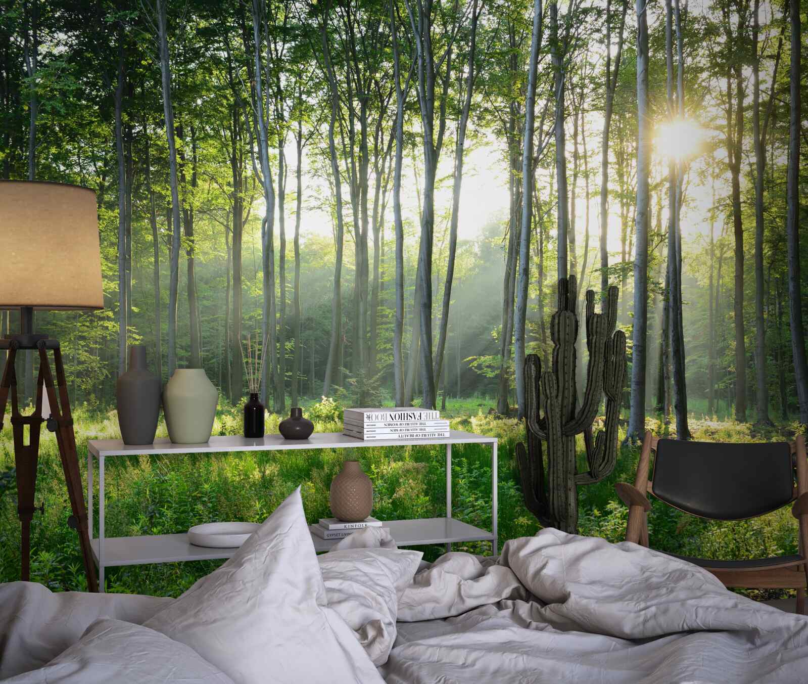 Fototapeta miesto v prírode s výhľadom na ranné slnko v lese