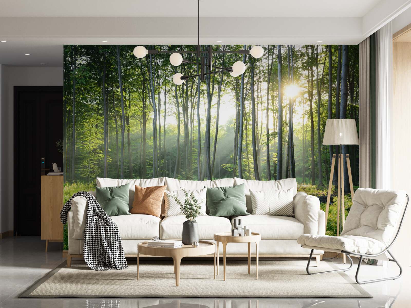 Fototapeta miesto v prírode s výhľadom na ranné slnko v lese