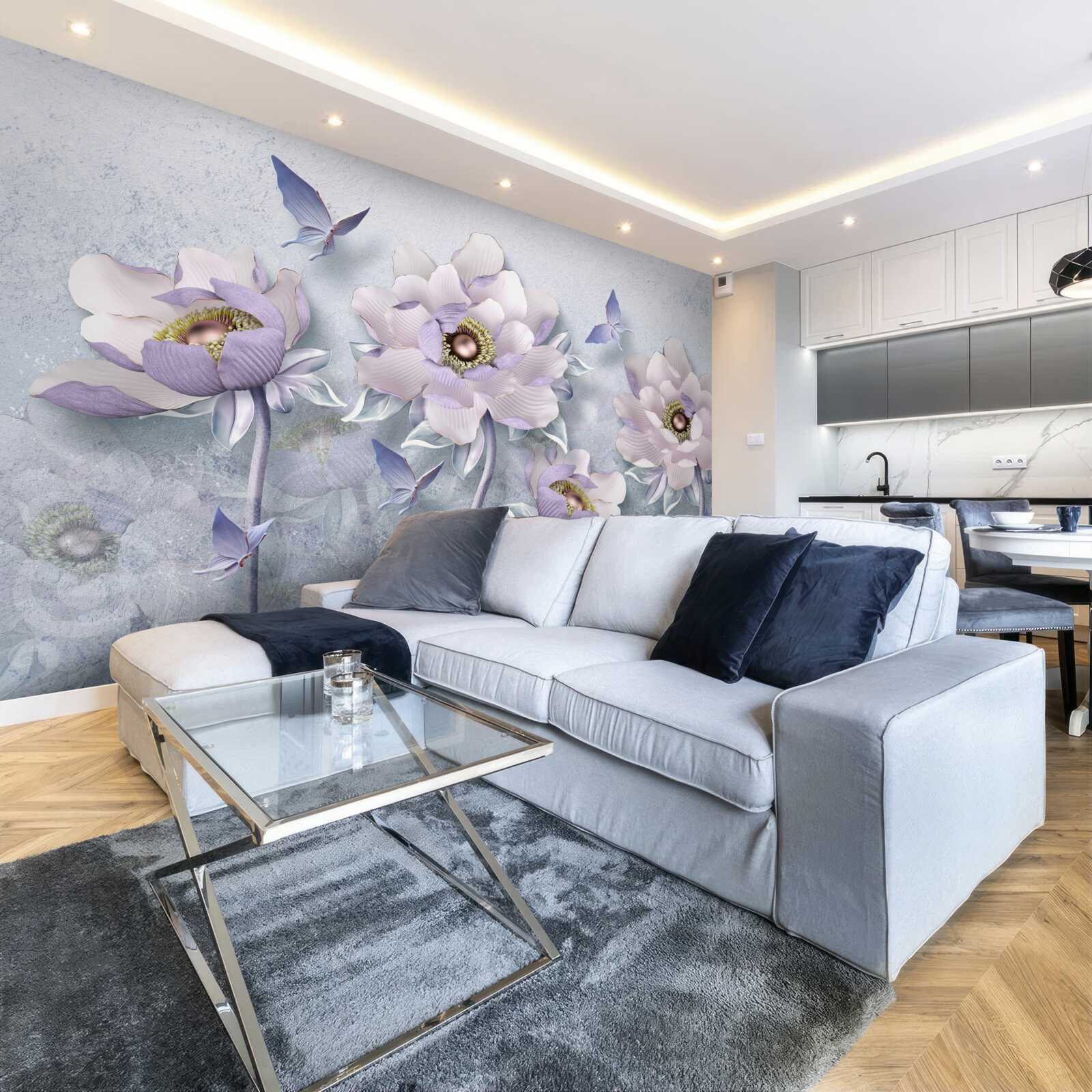 Fototapeta fialové motýle a kvety výnimočnej jemnosti