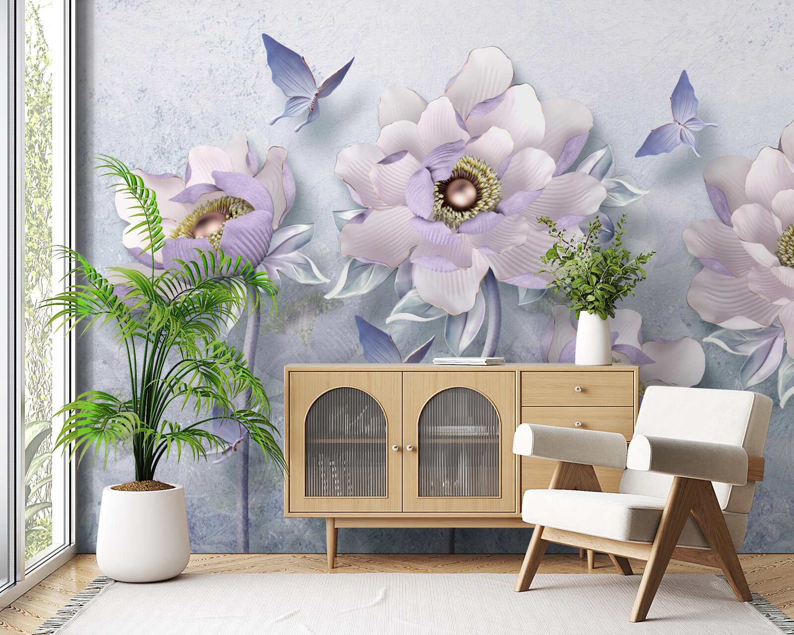 Fototapeta fialové motýle a kvety výnimočnej jemnosti