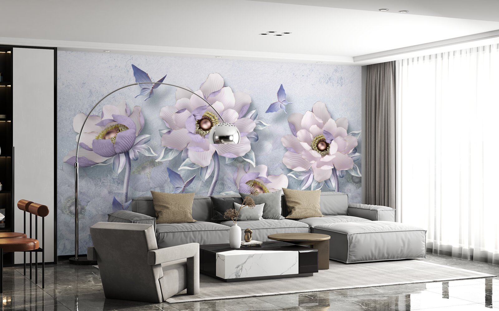 Fototapeta fialové motýle a kvety výnimočnej jemnosti