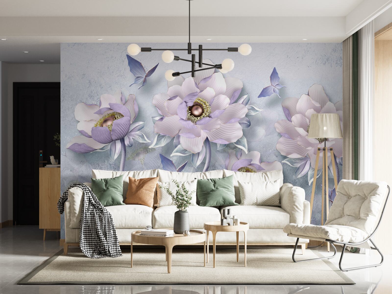 Fototapeta fialové motýle a kvety výnimočnej jemnosti