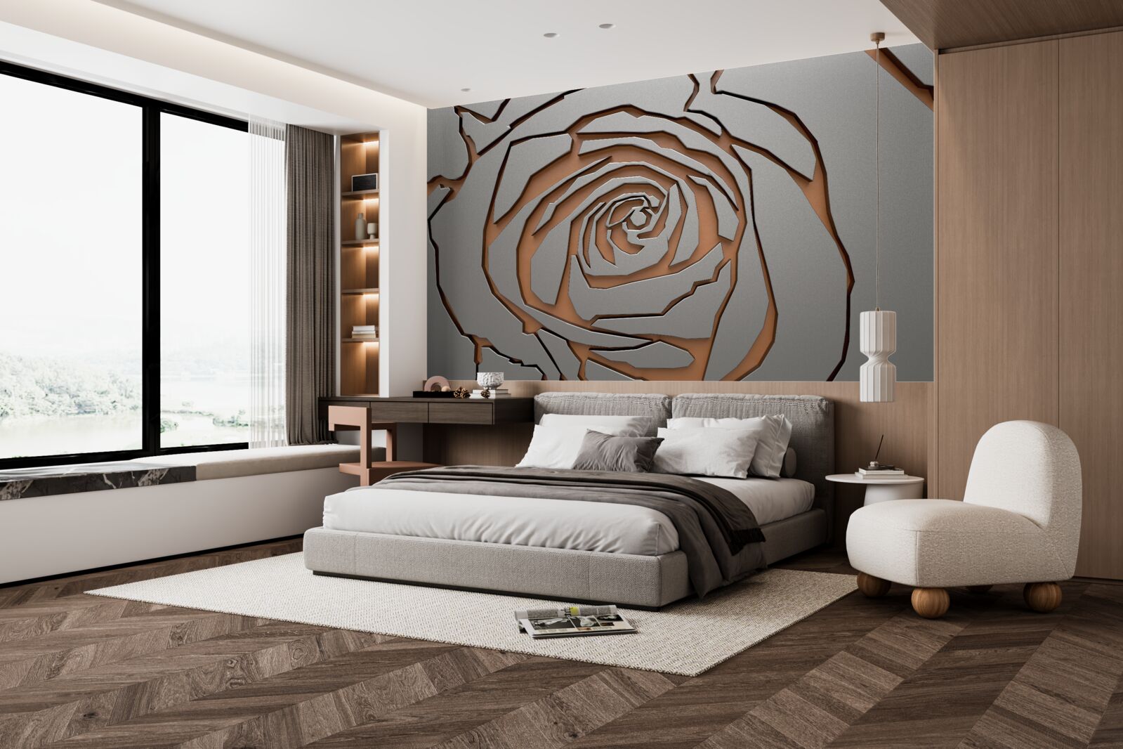 Fototapeta na stene je zvýraznená jedna veľká ruža