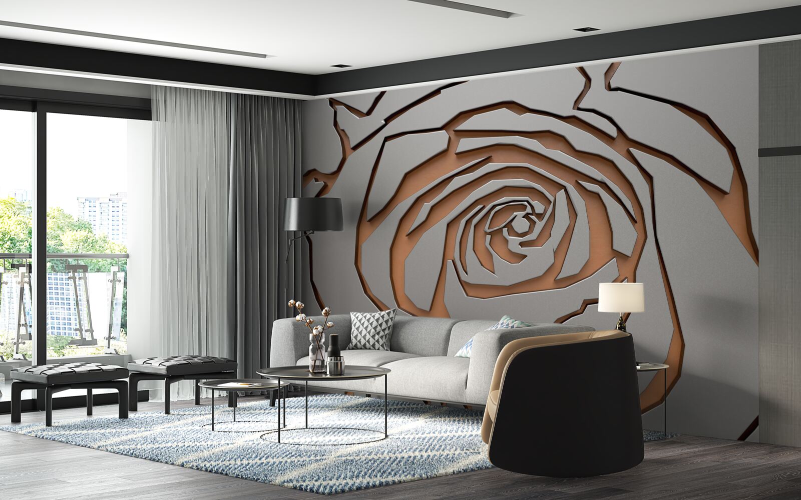 Fototapeta na stene je zvýraznená jedna veľká ruža