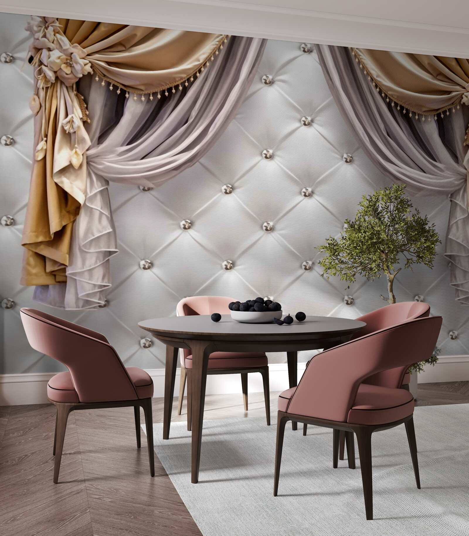 Fototapeta biela prešívaná stena a závesy