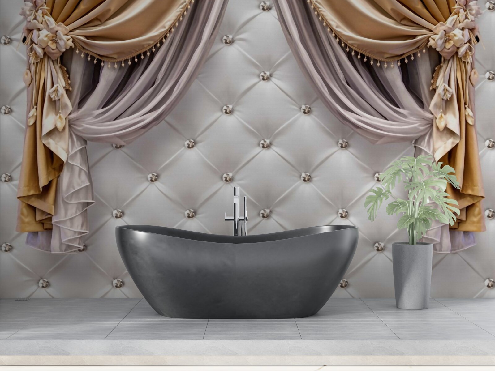 Fototapeta biela prešívaná stena a závesy