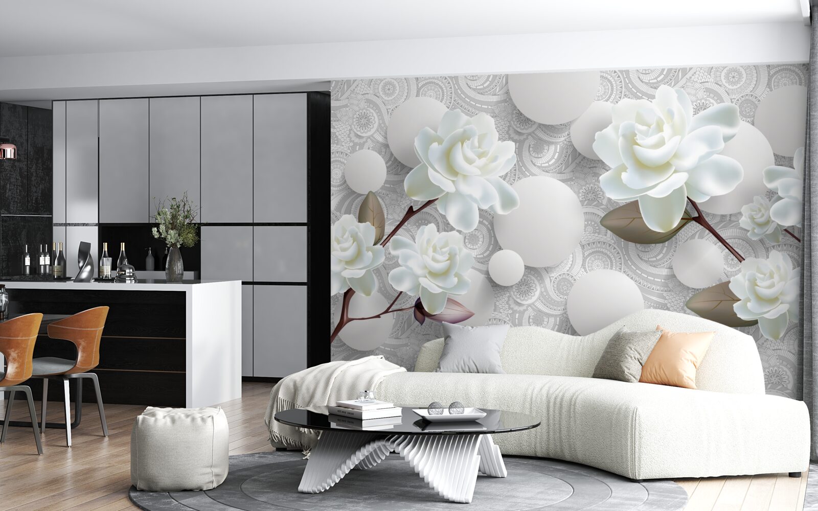 Fototapeta kruhy a snehobiele ruže