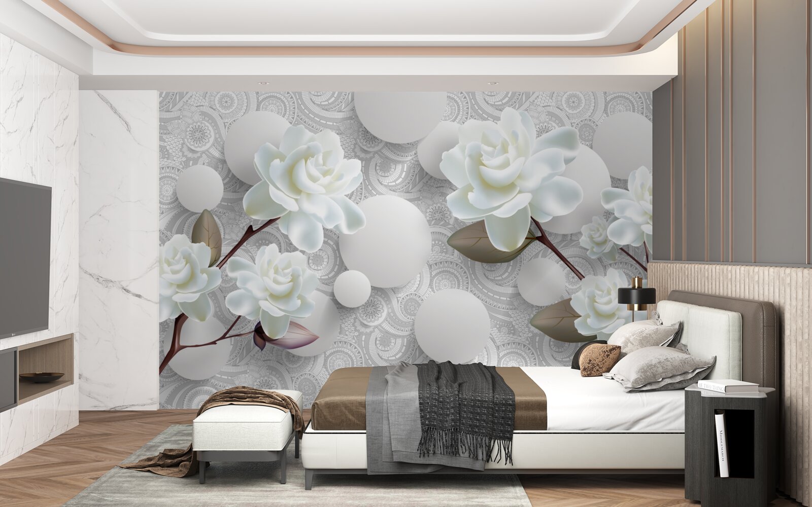 Fototapeta kruhy a snehobiele ruže