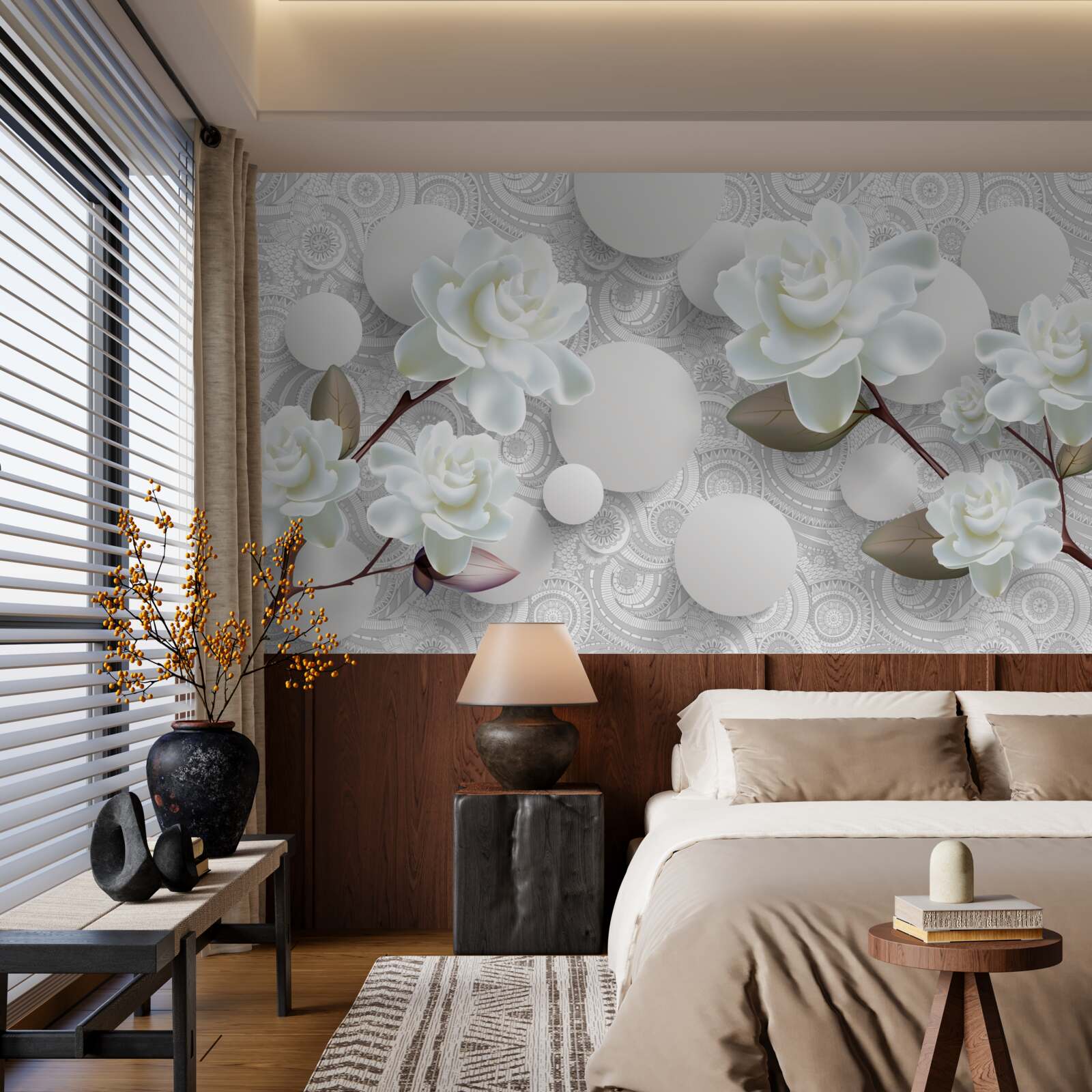 Fototapeta kruhy a snehobiele ruže