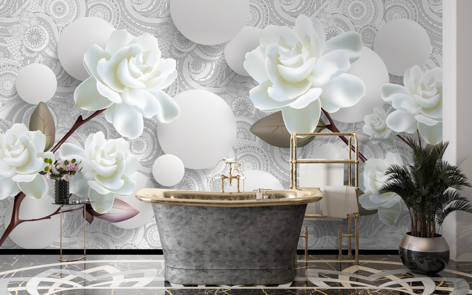 Fototapeta kruhy a snehobiele ruže