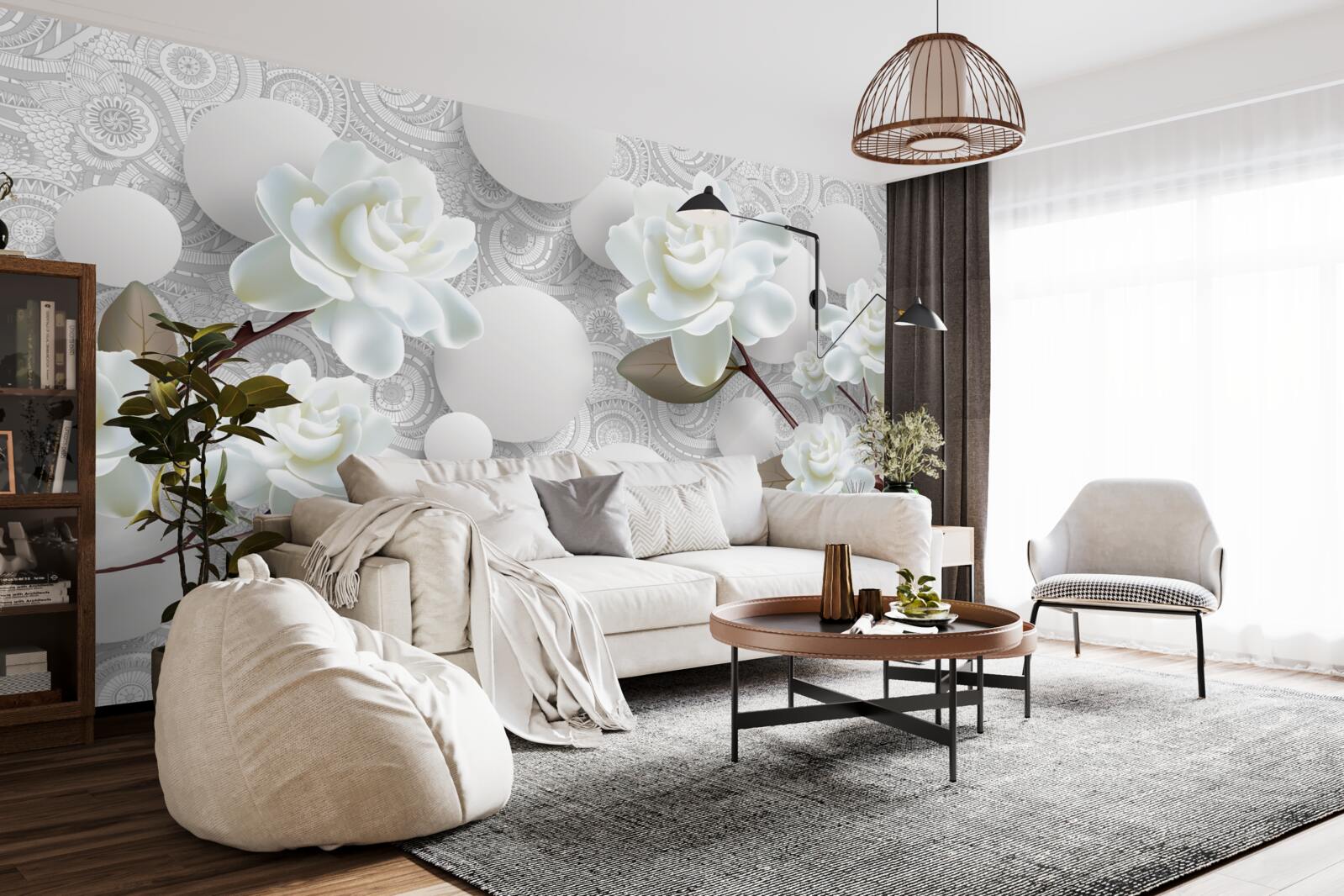 Fototapeta kruhy a snehobiele ruže