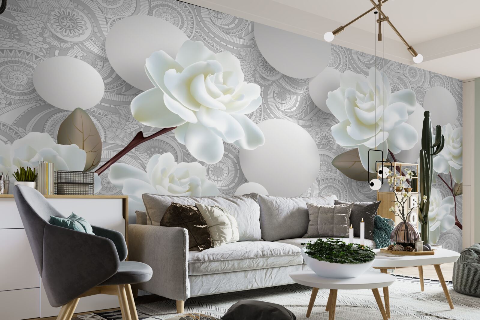 Fototapeta kruhy a snehobiele ruže