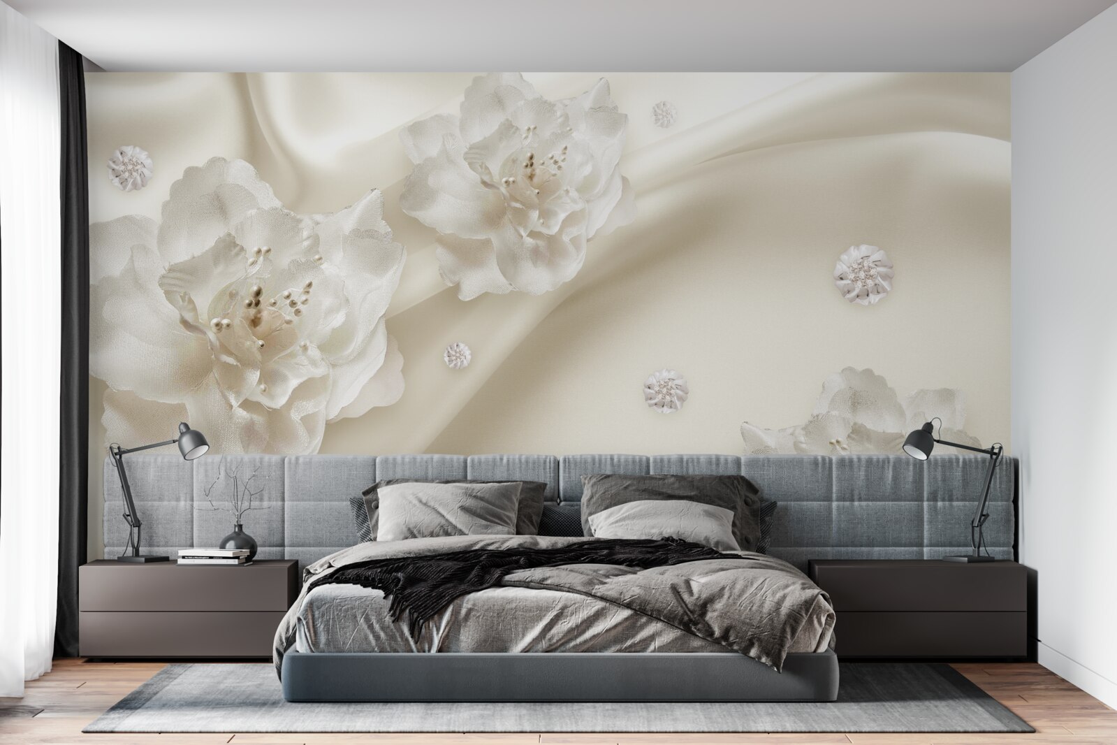 Fototapeta na látke sú jemné biele ružičky