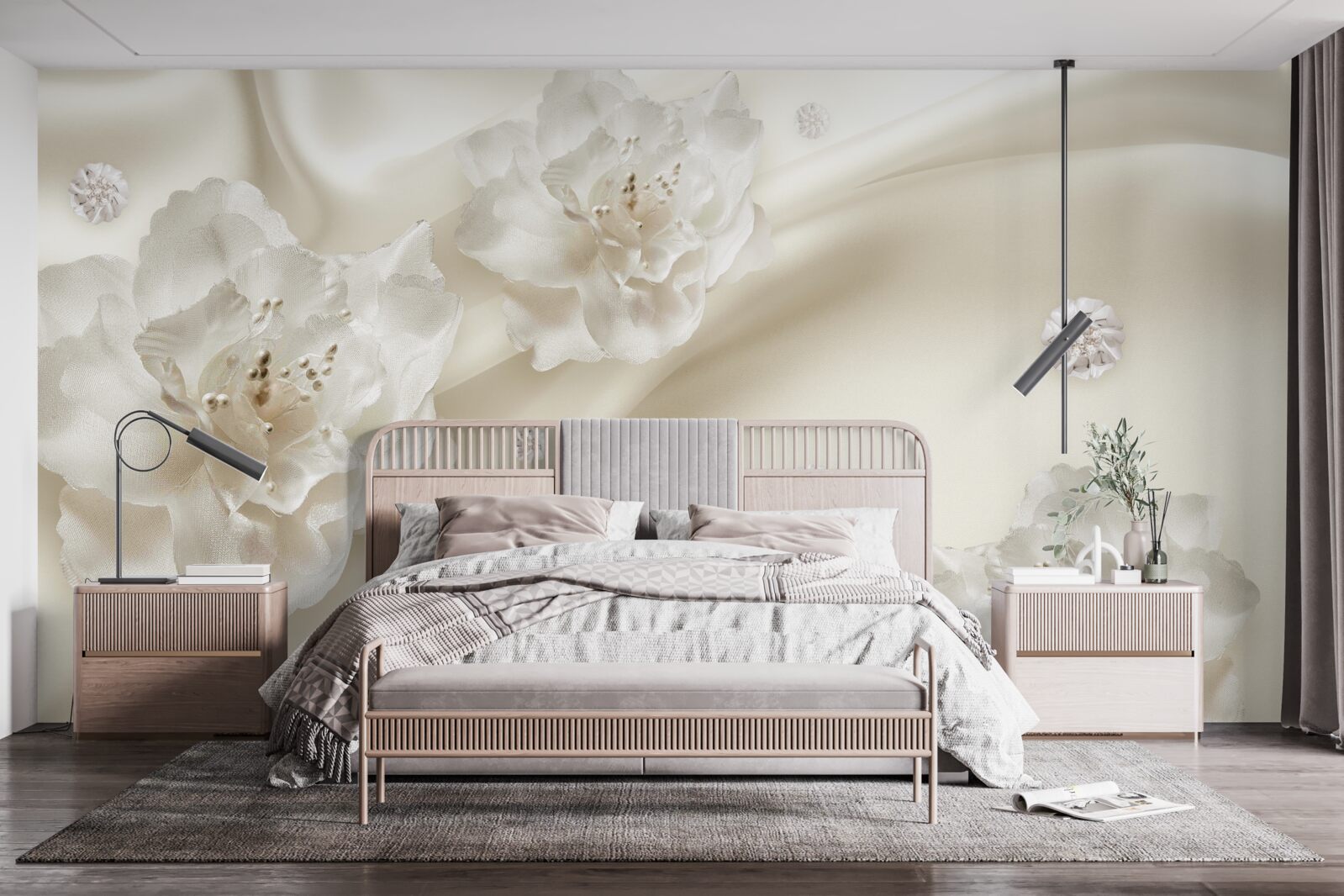 Fototapeta na látke sú jemné biele ružičky