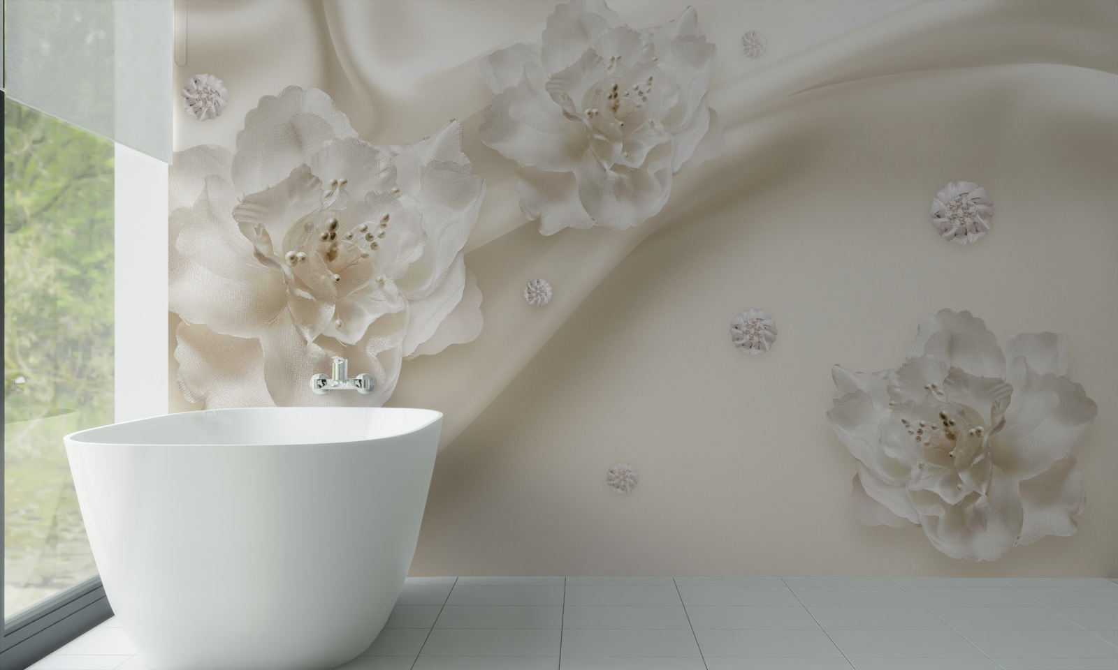 Fototapeta na látke sú jemné biele ružičky