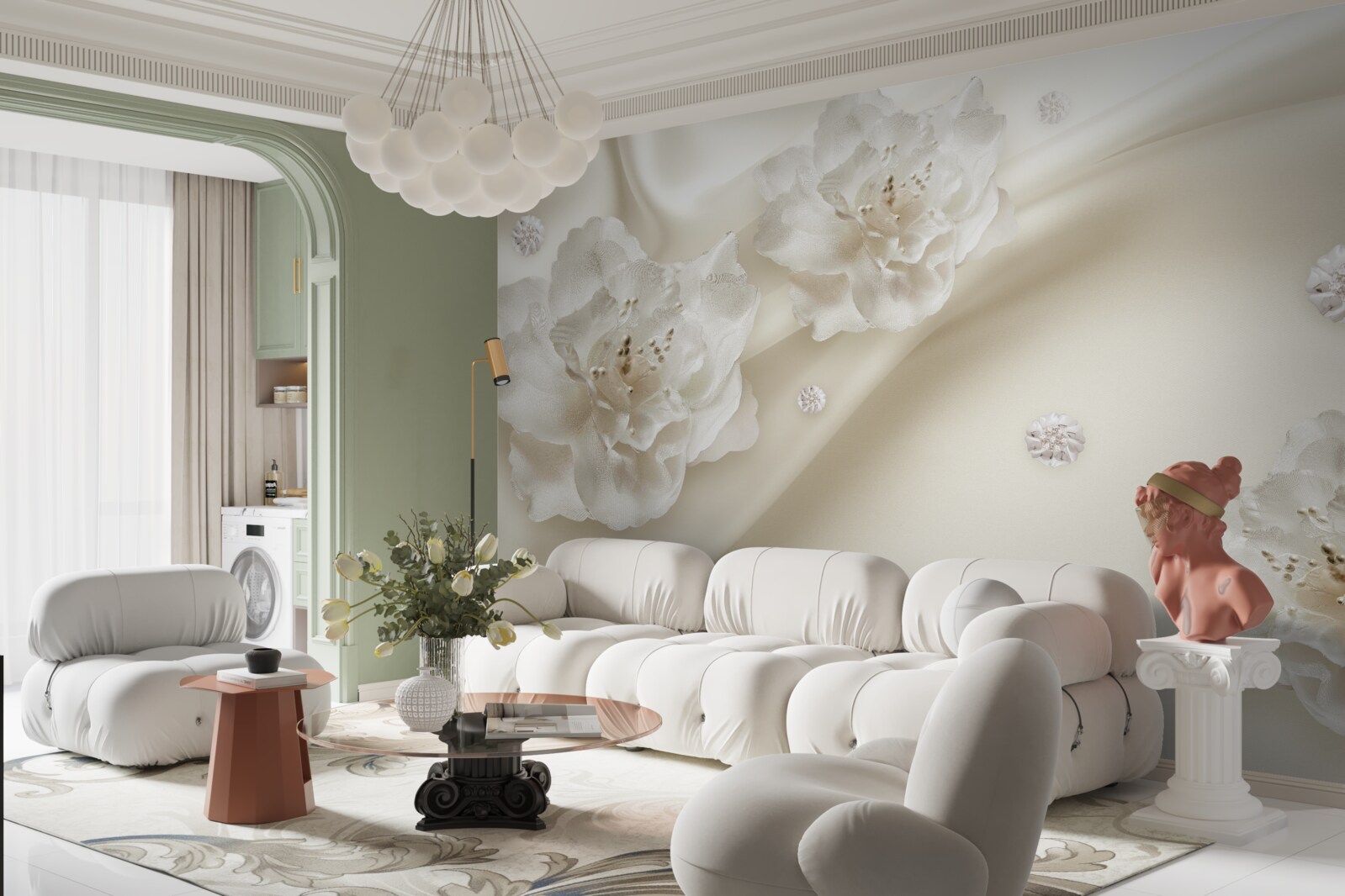 Fototapeta na látke sú jemné biele ružičky