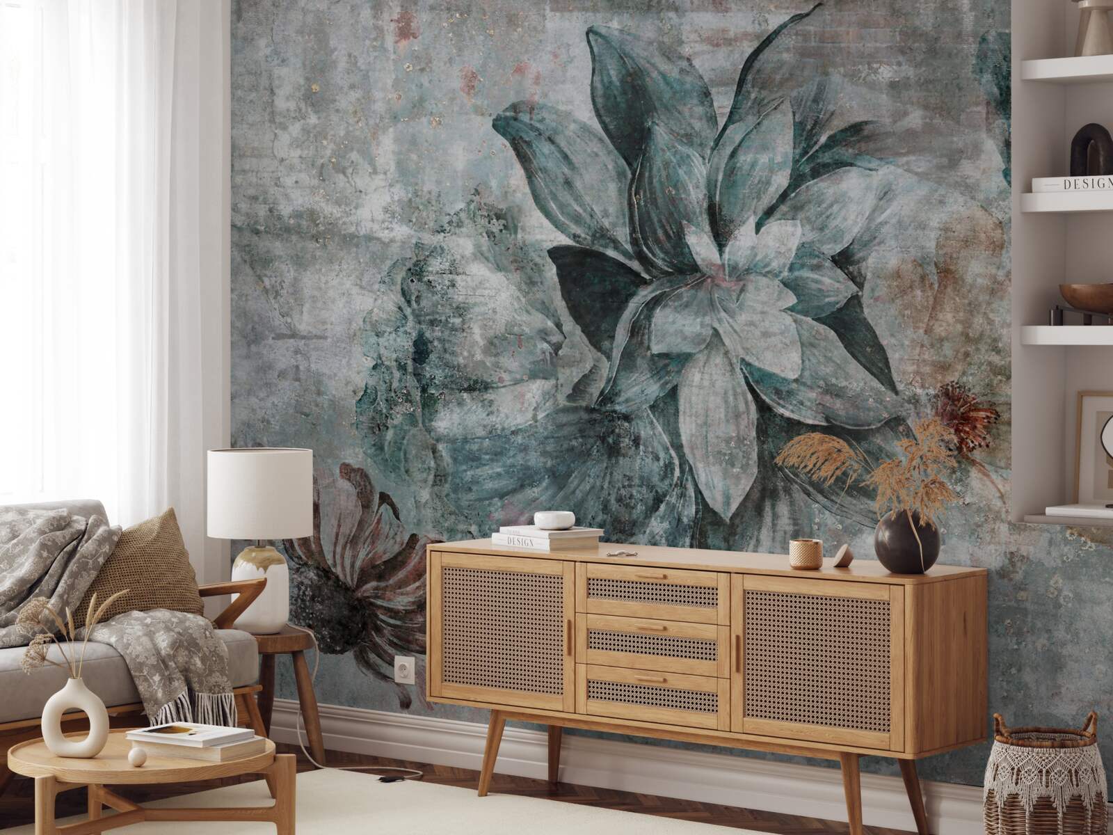 Fototapeta kvitnúce rastliny na betónovej bariére