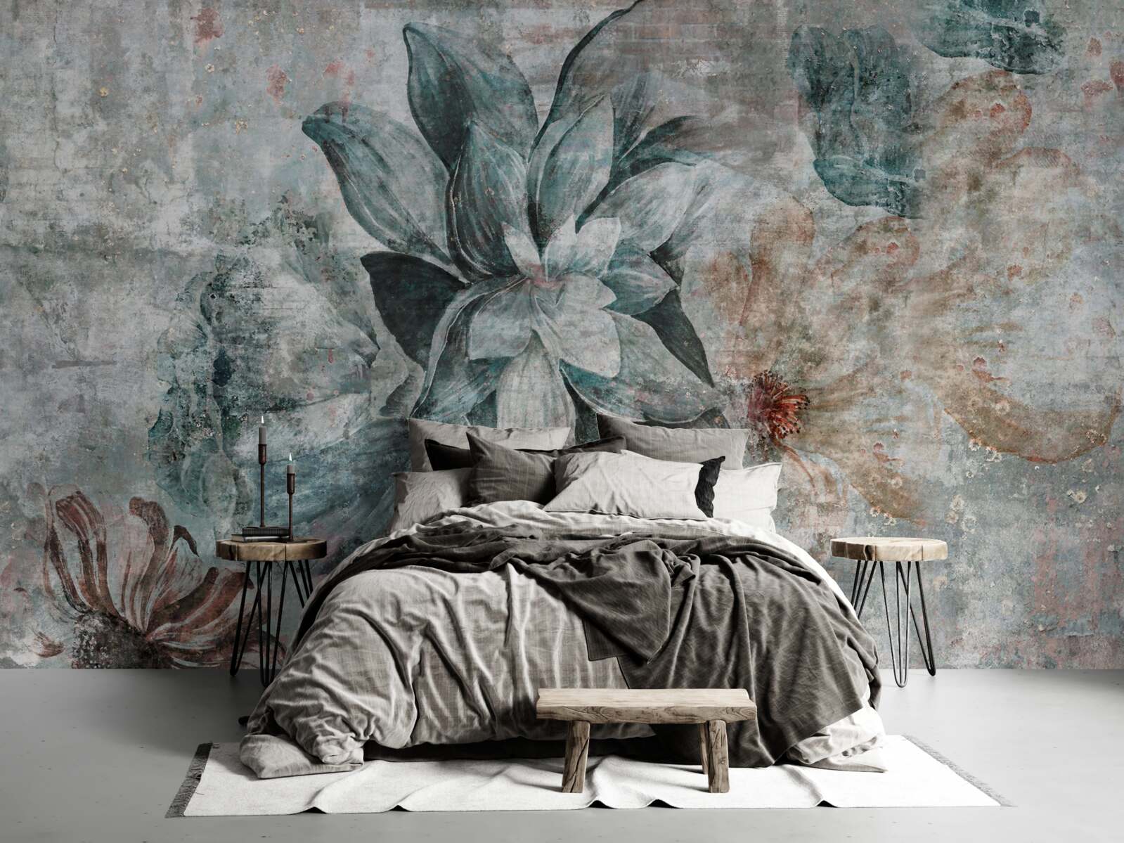 Fototapeta kvitnúce rastliny na betónovej bariére