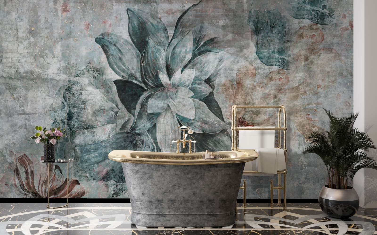 Fototapeta kvitnúce rastliny na betónovej bariére