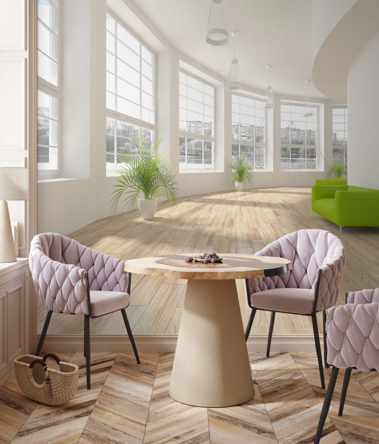 Fototapeta biela chodba s oknami od podlahy až po strop