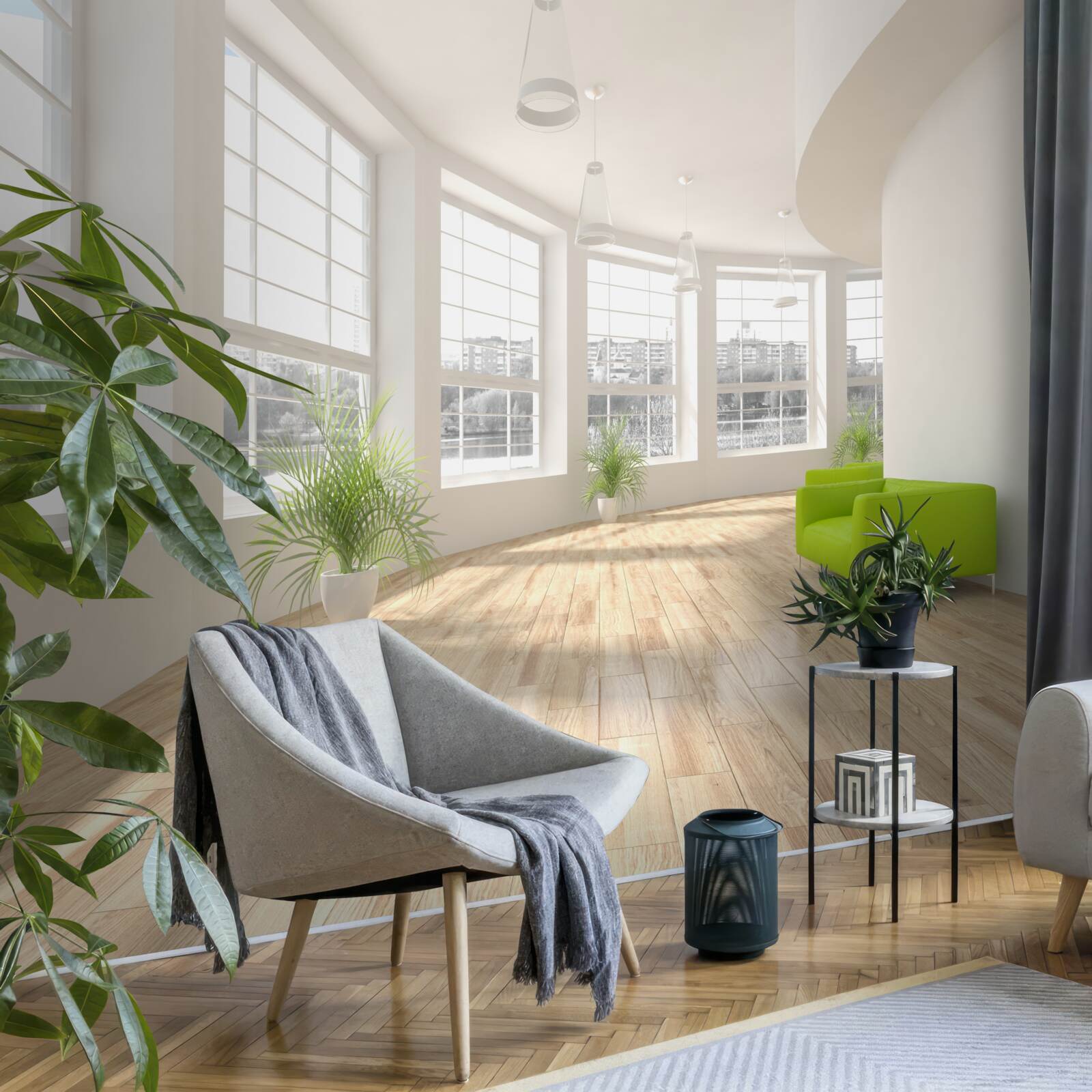 Fototapeta biela chodba s oknami od podlahy až po strop