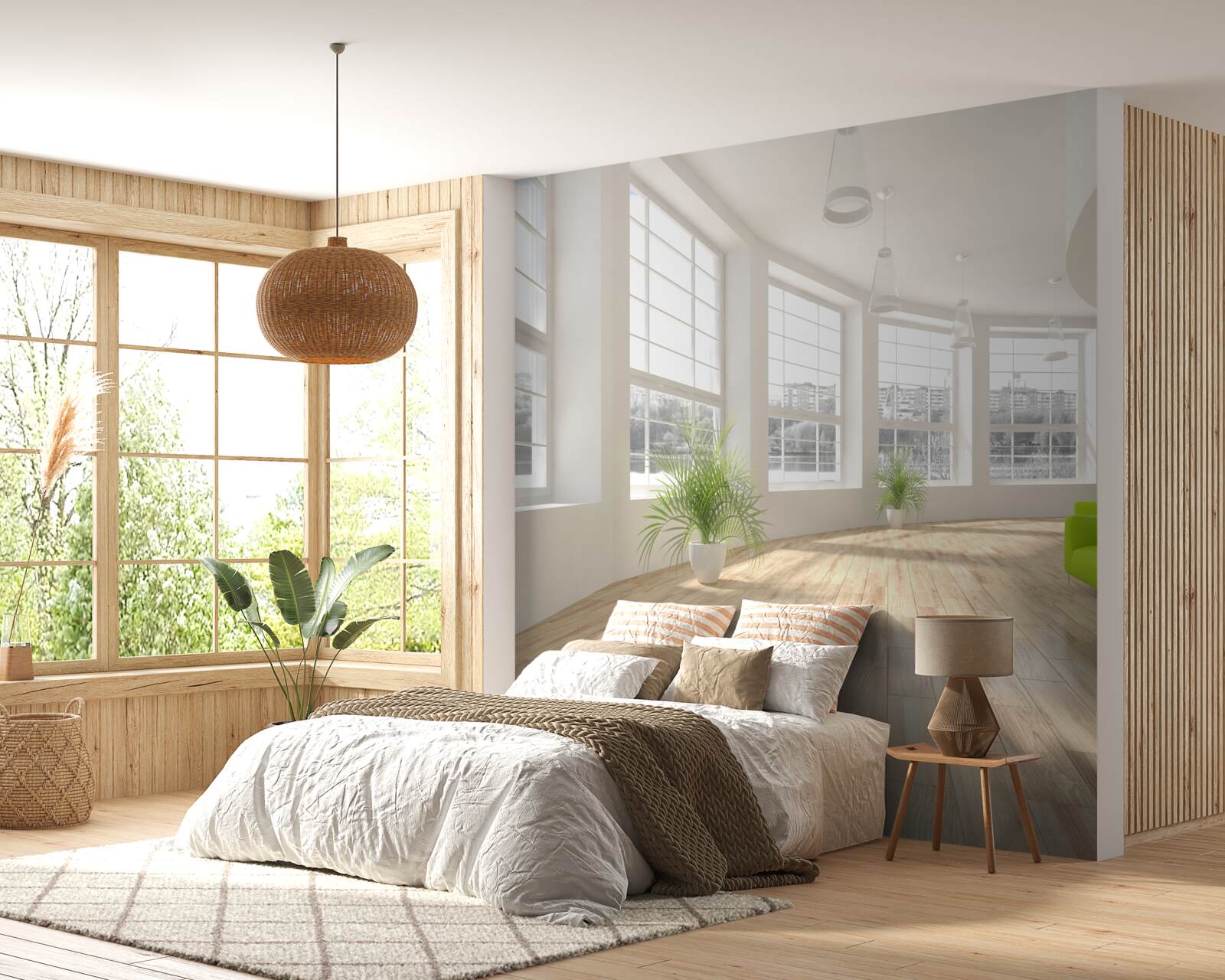 Fototapeta biela chodba s oknami od podlahy až po strop