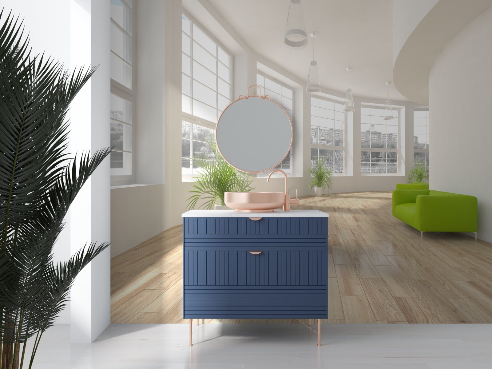 Fototapeta biela chodba s oknami od podlahy až po strop