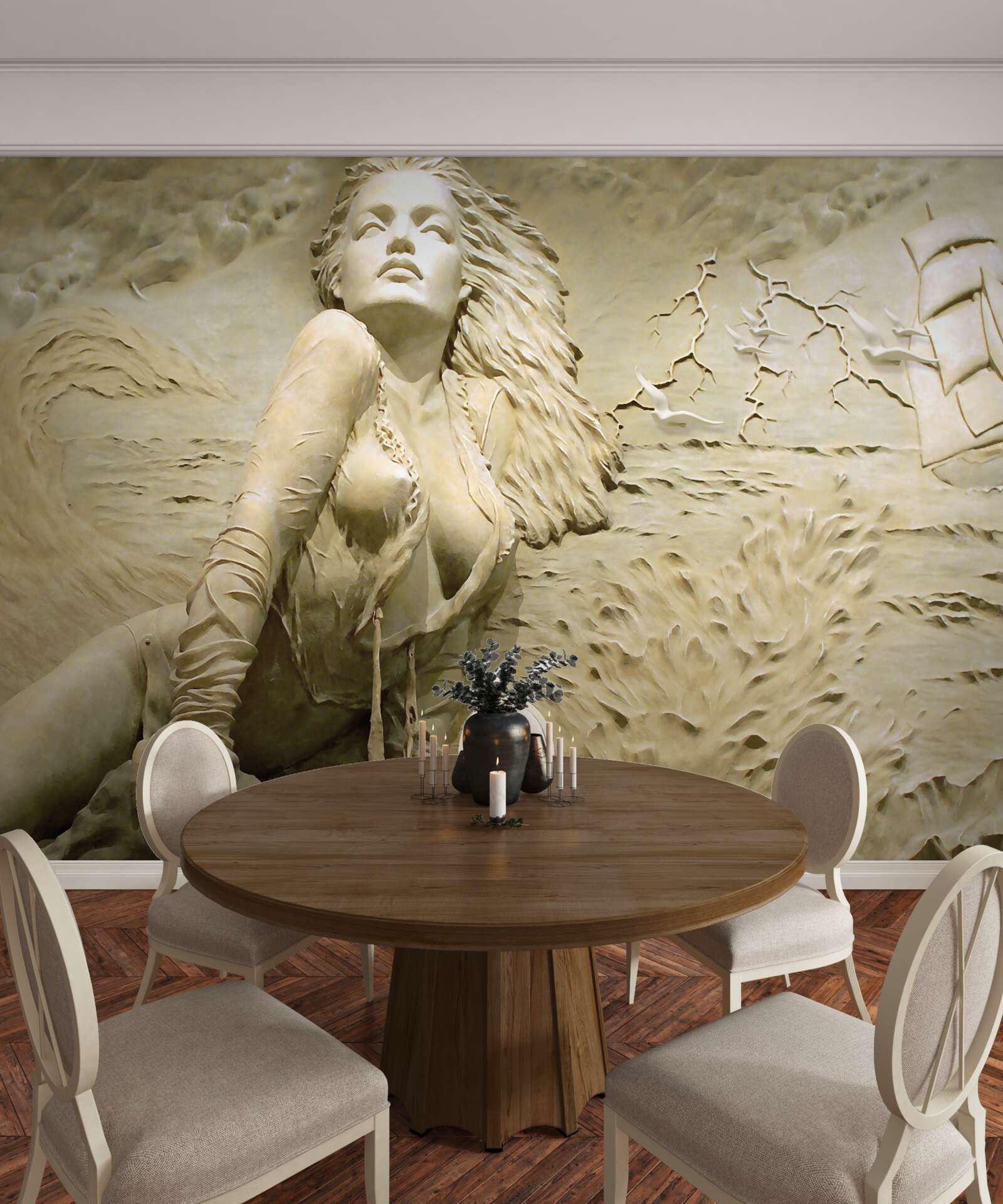 Fototapeta neďaleko je dievča s rozpustenými vlasmi a plachtou