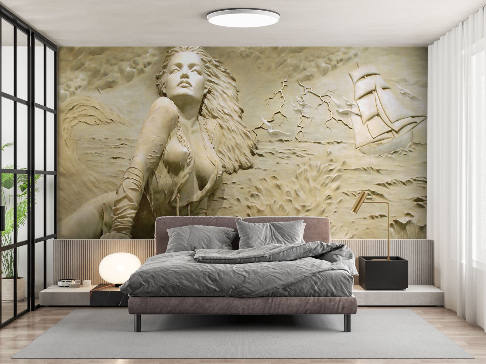 Fototapeta neďaleko je dievča s rozpustenými vlasmi a plachtou