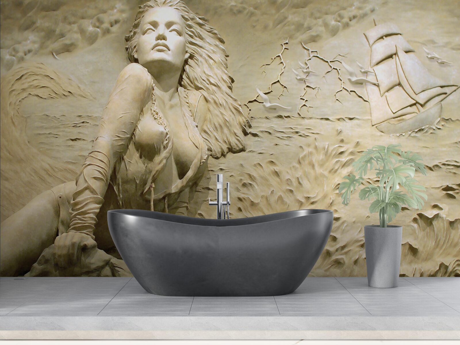 Fototapeta neďaleko je dievča s rozpustenými vlasmi a plachtou