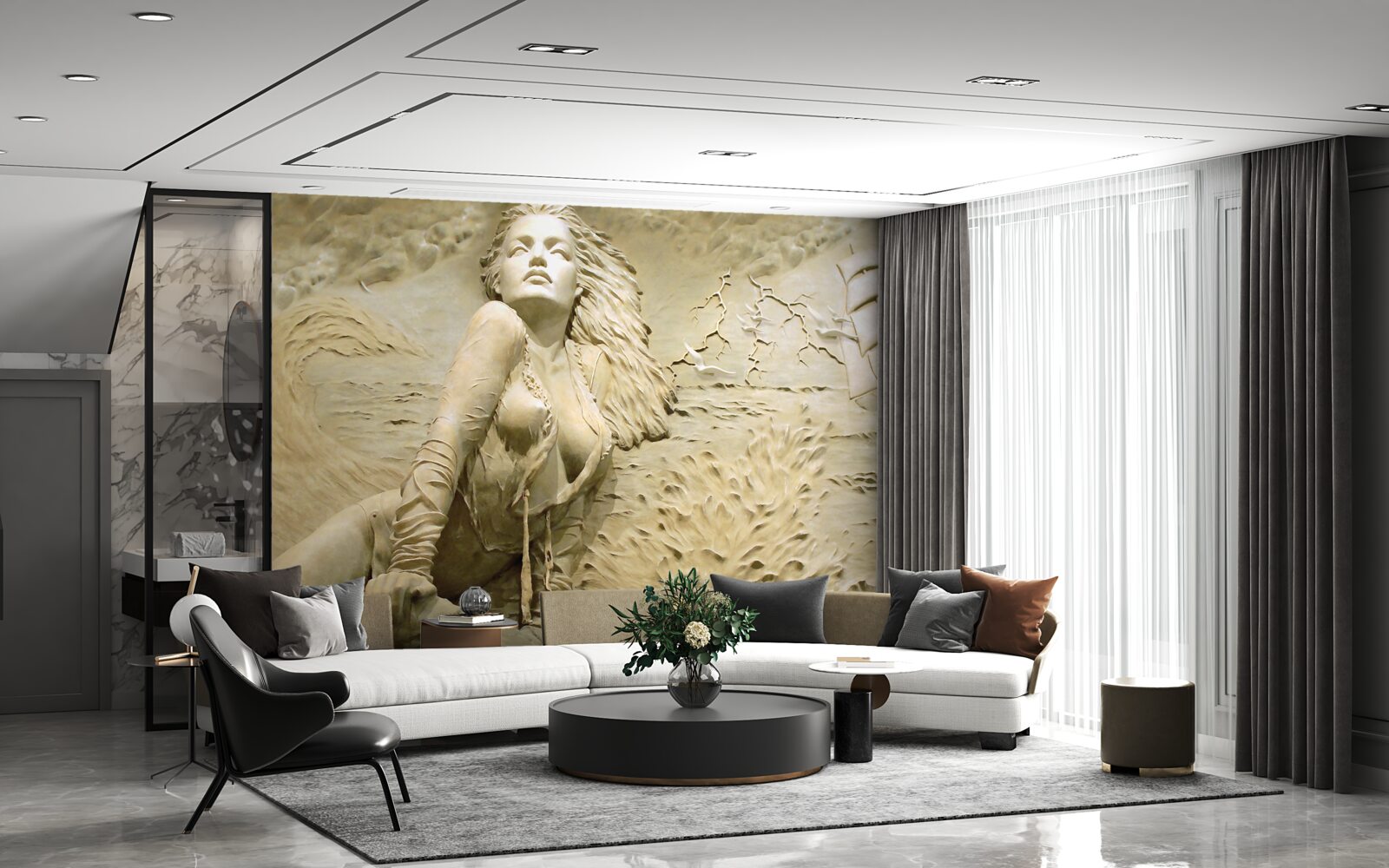 Fototapeta neďaleko je dievča s rozpustenými vlasmi a plachtou