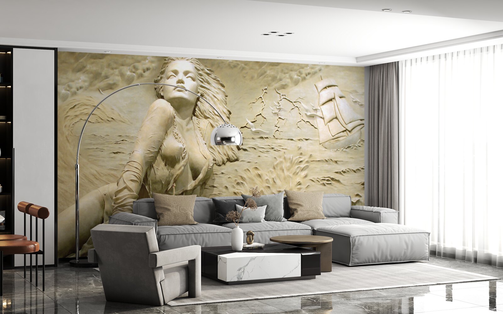 Fototapeta neďaleko je dievča s rozpustenými vlasmi a plachtou