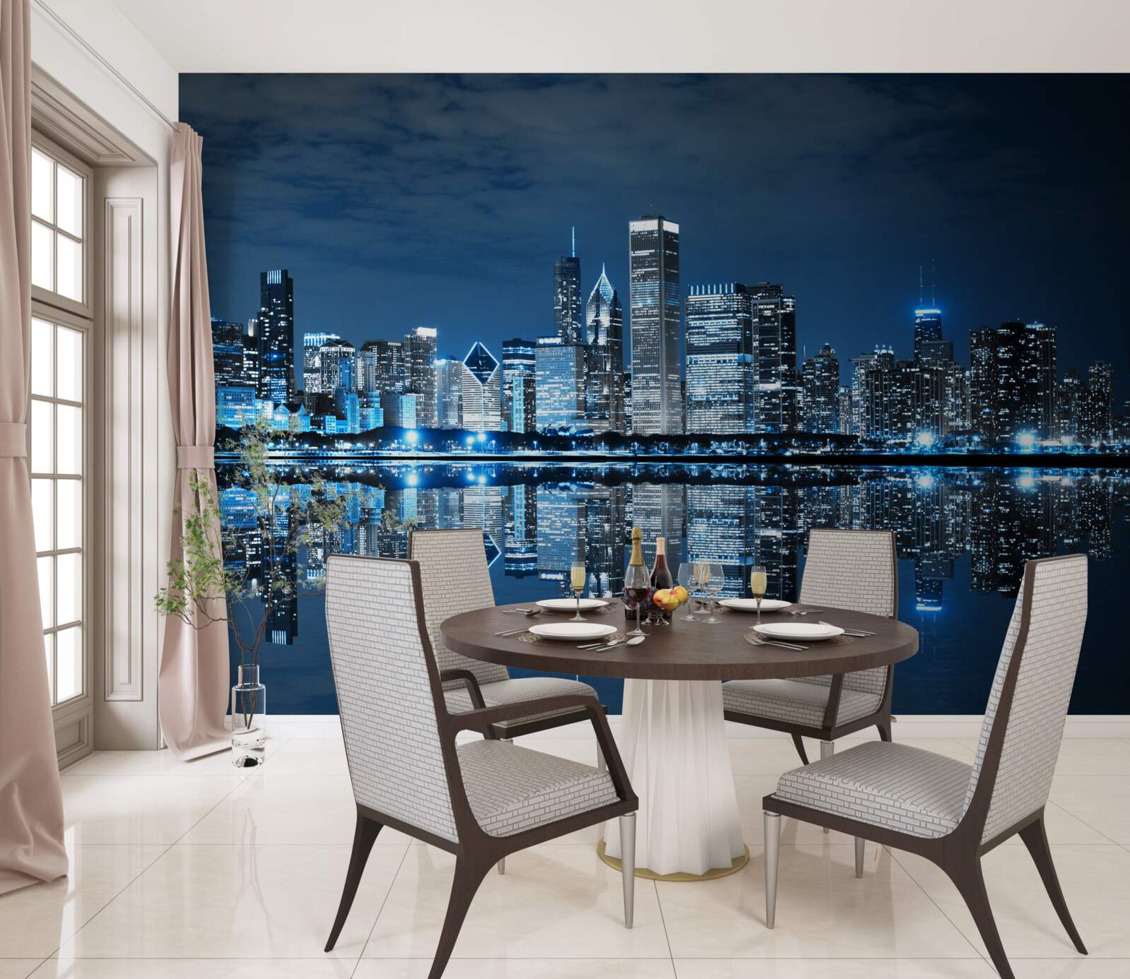 Fototapeta zobrazovanie svetiel nočného mesta vo vode