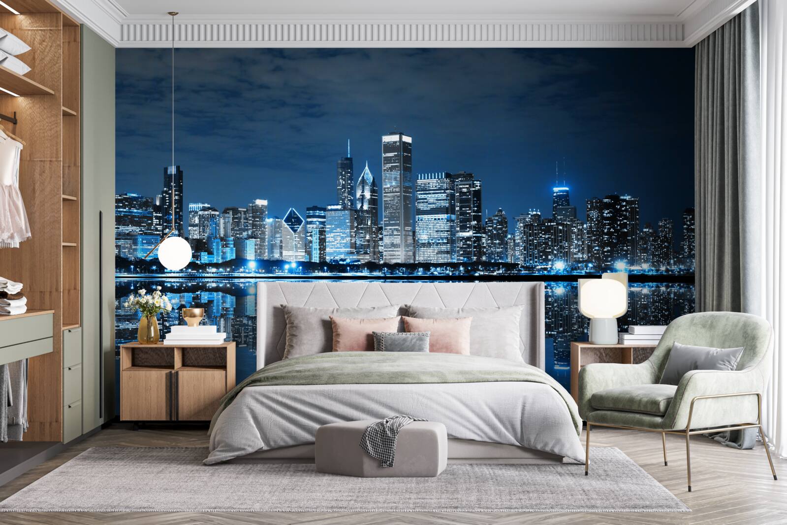 Fototapeta zobrazovanie svetiel nočného mesta vo vode