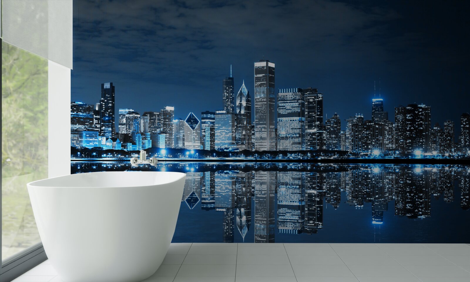 Fototapeta zobrazovanie svetiel nočného mesta vo vode