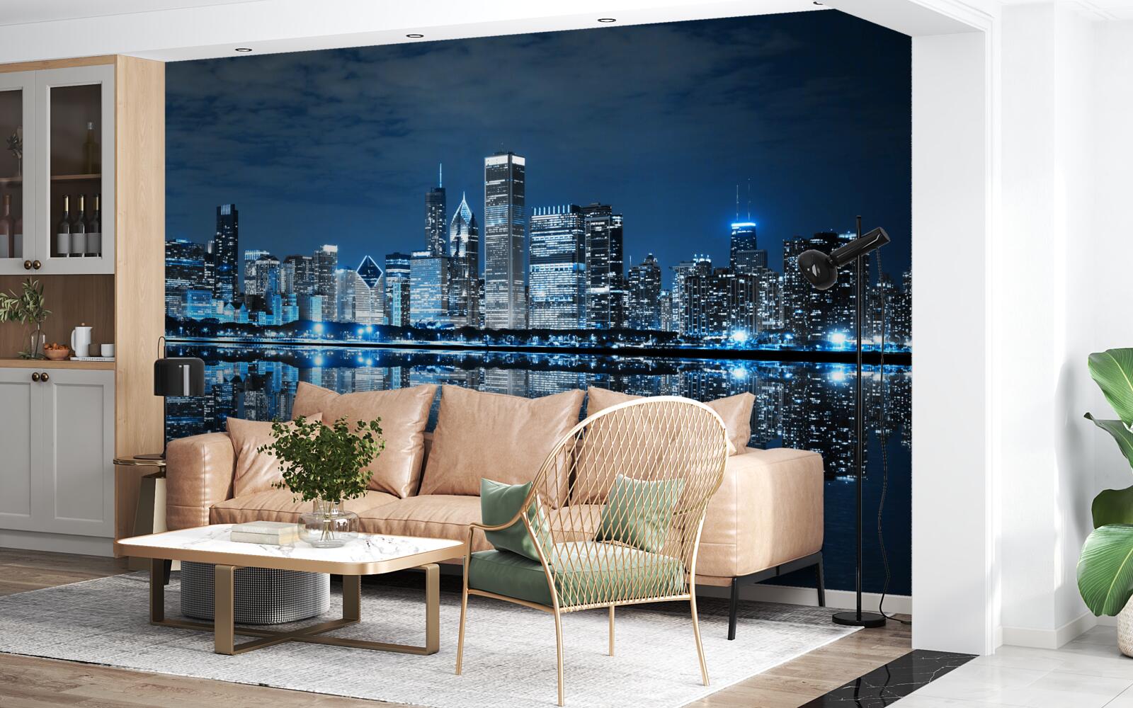 Fototapeta zobrazovanie svetiel nočného mesta vo vode