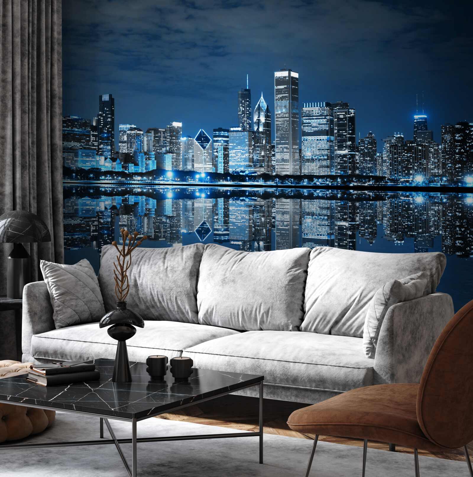 Fototapeta zobrazovanie svetiel nočného mesta vo vode