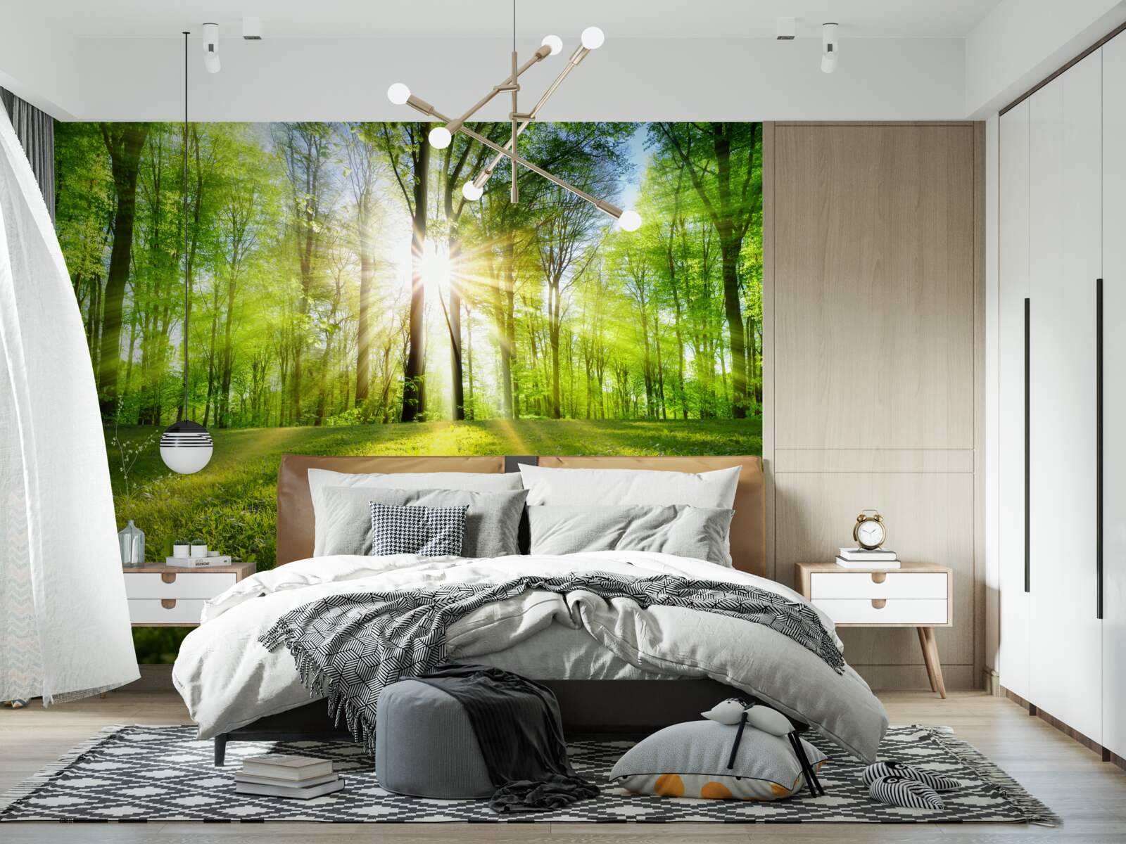 Fototapeta v zelených húštinách lesa vychádza slnko