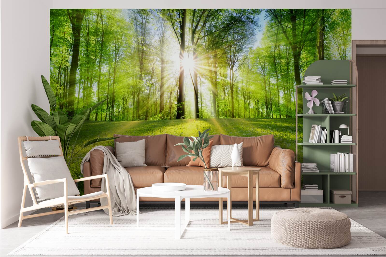 Fototapeta v zelených húštinách lesa vychádza slnko