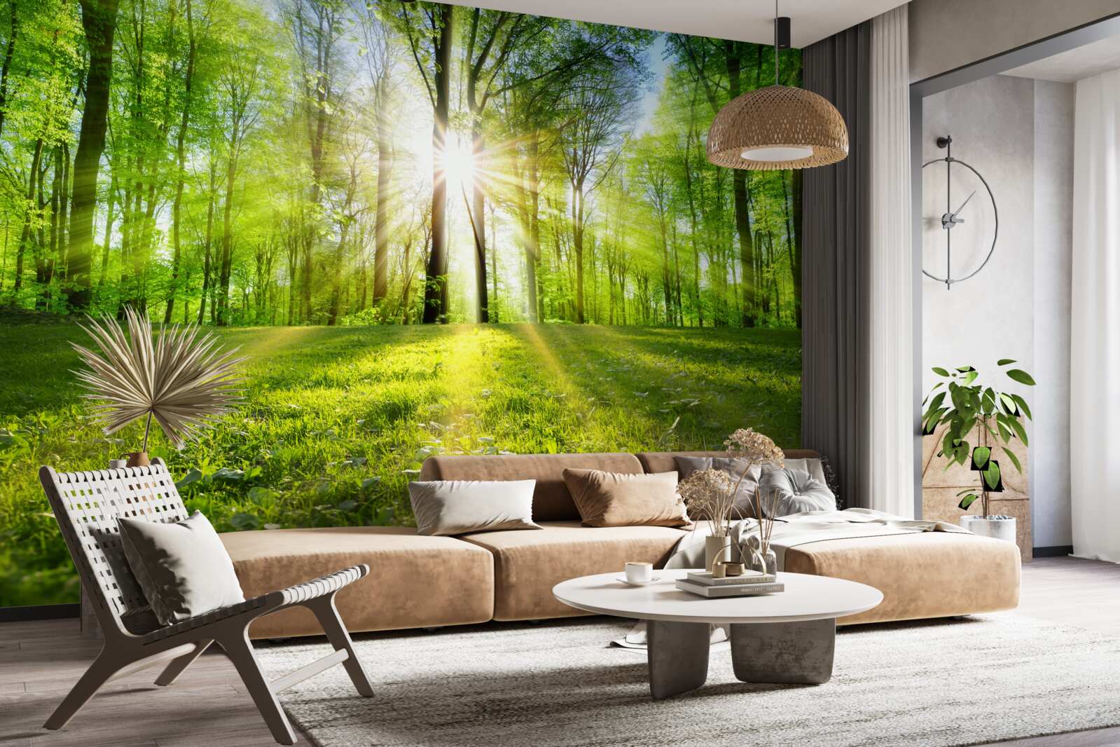 Fototapeta v zelených húštinách lesa vychádza slnko