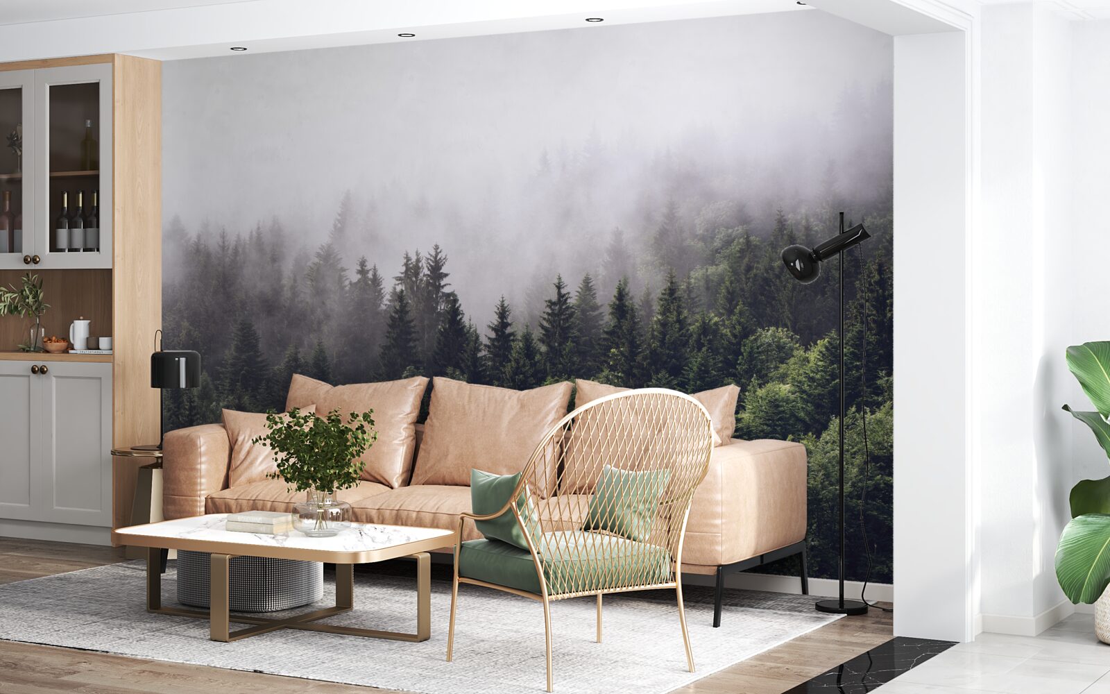 Fototapeta panoramatický letecký pohľad na hmlový les