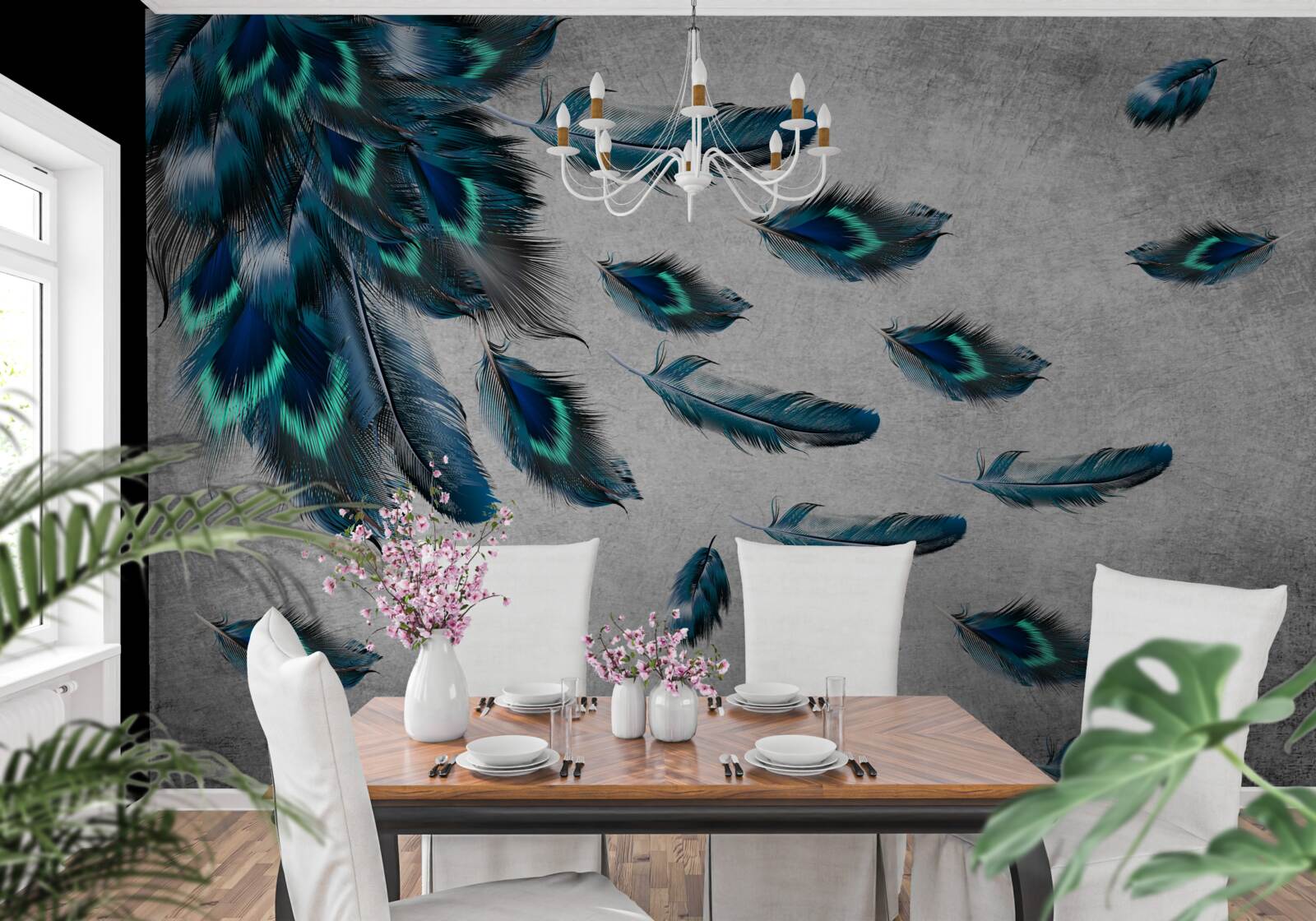 Fototapeta pávie perá, ktoré odlietajú